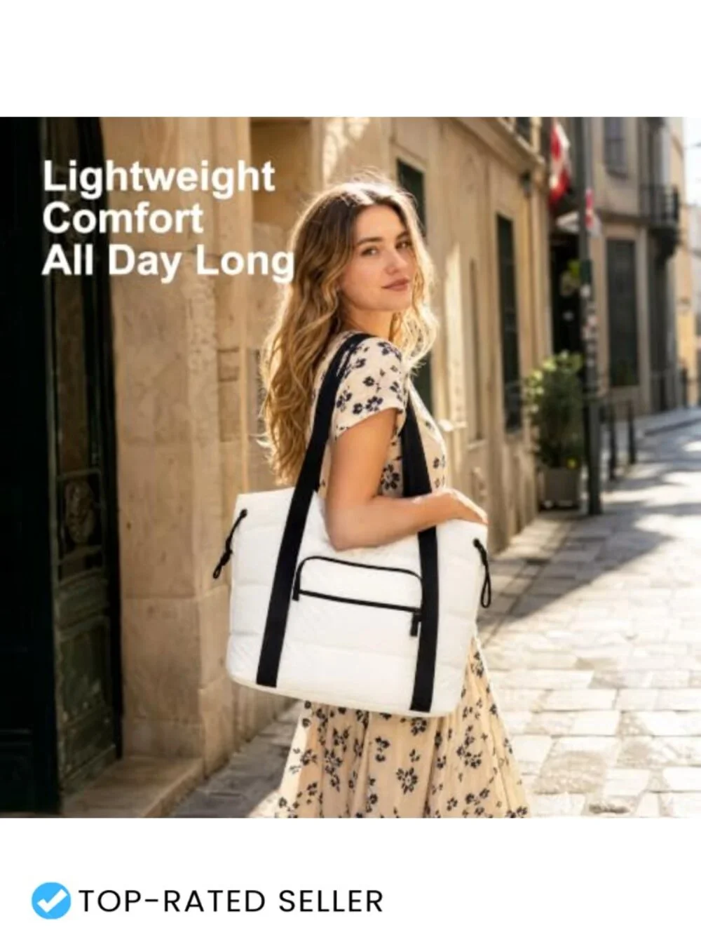 Lightweight Quilted Puffer Tote Bag with Multiple Pockets